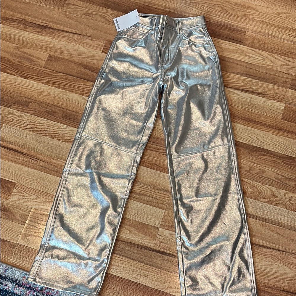 Bershka Silver Metallic Pants